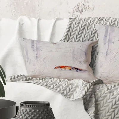 Design Art Rectangle,red Fox Running In White Snow Ii - Farmhouse Printed Throw Pillow