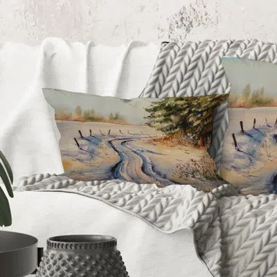 Design Art Rectangle,snowy Winter Forest Landscape Country Road In Snow - Traditional Printed Throw Pillow