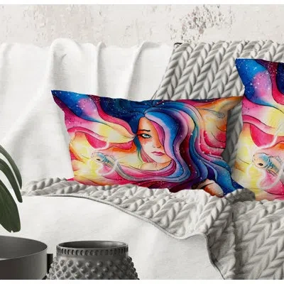 Design Art Rectangle,the Girl With The Glowing Hair - Modern Printed Throw Pillow