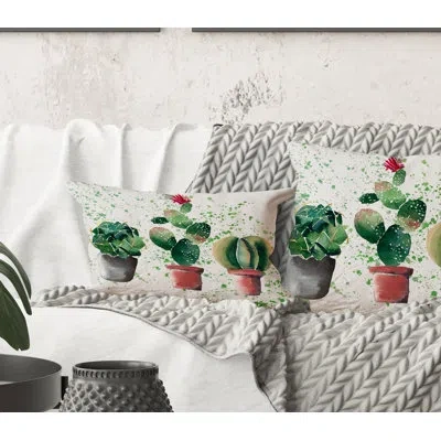 Design Art Rectangle,three Cacti In Clay Pots - Traditional Printed Throw Pillow