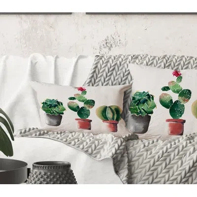Design Art Rectangle,three Cactus In Clay Pots - Traditional Printed Throw Pillow
