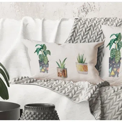 Design Art Rectangle,three Potted Houseplants - Traditional Printed Throw Pillow
