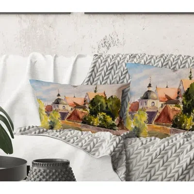 Design Art Rectangle,view Of Old Polish City In Nature - Traditional Printed Throw Pillow
