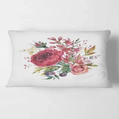 Design Art Rectangle,vintage Burgundy Rose And Wildflowers - Farmhouse Printed Throw Pillow