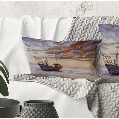 Design Art Rectangle,wooden Fishing Boat On The Baltic Shore - Nautical & Coastal Printed Throw Pillow