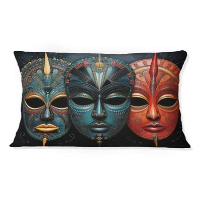 Design Art Red African Masks Iii - African Mask Printed Throw Pillow In Green;red