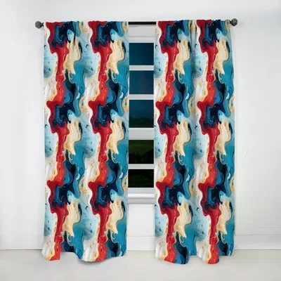 Design Art Red And Beige Artistic Fusion Marble Canvas - Glam Curtain - Velvet Room Darkening - 1 Panel In Red;beige