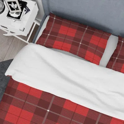 Design Art Red And Black Checked Tartan - Abstract Duvet Cover Set - Microfiber Polyester In Black,red