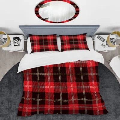 Design Art Red And Black Checked Tartan - Abstract Duvet Cover Set - Microfiber Polyester In Black,red