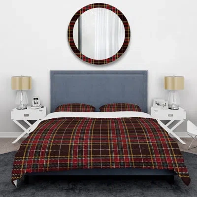 Design Art Red And Black Checked Tartan - Abstract Duvet Cover Set - Microfiber Polyester In Brown