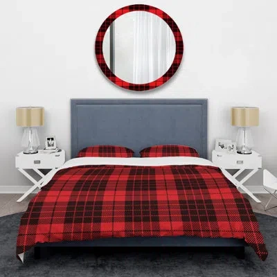 Design Art Red And Black Checked Tartan - Abstract Duvet Cover Set - Microfiber Polyester In Red,black