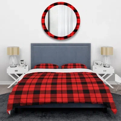 Design Art Red And Black Checked Tartan - Abstract Duvet Cover Set - Microfiber Polyester In Red,black