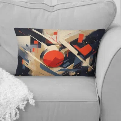 Design Art Red And Black Depth Corner I - Abstract Shapes Printed Throw Pillow In Black;red