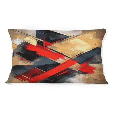 Design Art Red And Black Depth Corner Ii - Abstract Shapes Printed Throw Pillow In Black;red