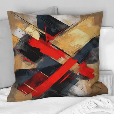 Design Art Red And Black Depth Corner Ii - Abstract Shapes Printed Throw Pillow In Black;red