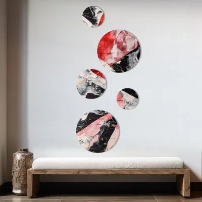 Design Art Red And Black Marble Whispers Ii - Abstract Marble Metal Wall Décor In Black;red