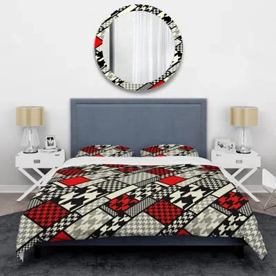 Design Art Red And Black Patchwork - Patterned Duvet Cover Set In Red,black,beige