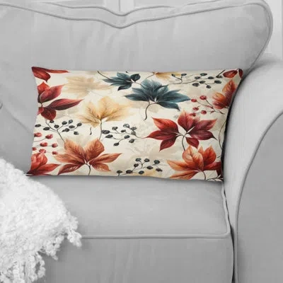 Design Art Red And Blue Autumn Flowers Garden - Floral Polyester Pillow In Blue;red