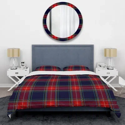 Design Art Red And Blue Checked Tartan - Abstract Duvet Cover Set - Microfiber Polyester In Blue,red
