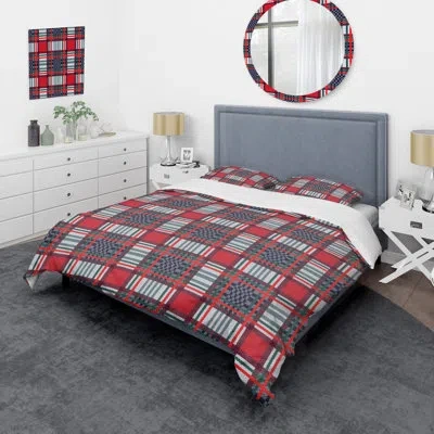 Design Art Red And Blue Checked Tartan - Abstract Duvet Cover Set - Microfiber Polyester In Blue,red