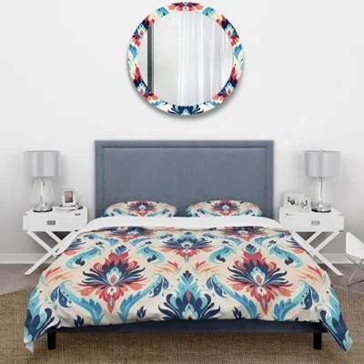 Design Art Red And Blue Tribal Ikat Harmony Duvet Cover Set In Blue;red