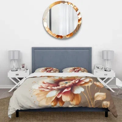 Design Art Red And Gold Daisy - Floral Daisy Duvet Cover Set - Microfiber Polyester In Red;gold