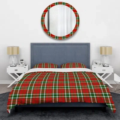 Design Art Red And Green Checked Tartan - Abstract Duvet Cover Set - Microfiber Polyester In Red,green