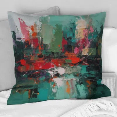 Design Art Red And Green Textures Of The Mind Ii - Abstract Printed Throw Pillow In Green;red