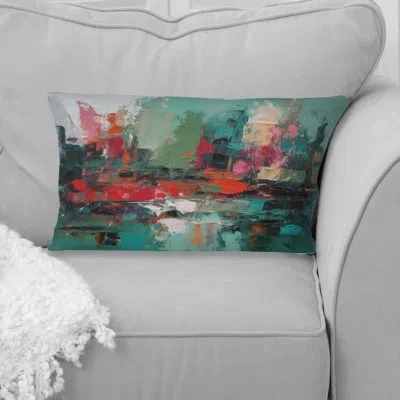 Design Art Red And Green Textures Of The Mind Ii - Abstract Printed Throw Pillow In Green;red