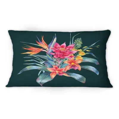 Design Art Red And Orange Tropical Flower On Black I -1 Traditional Printed Throw Pillow