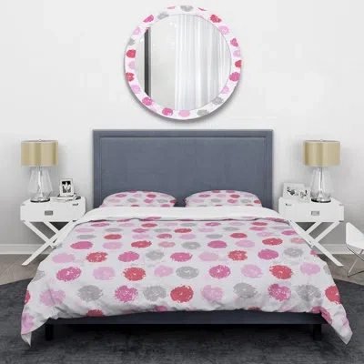 Design Art Red And Pink Circle Pattern - Abstract Duvet Cover Set - Microfiber Polyester In Gray;red;pink
