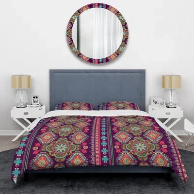 Design Art Red And Purple Striped Pattern Purple/red Microfiber 3 Piece Duvet Cover Set In Purple,red