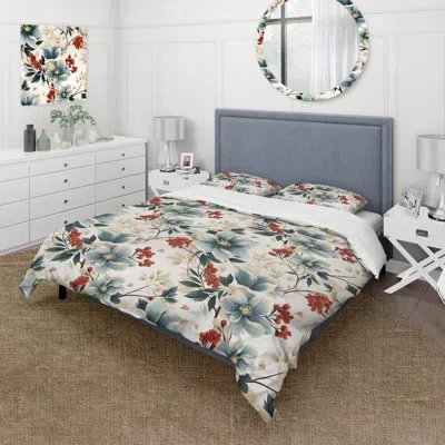 Design Art Red And White Asian Zen Floral Pattern - Floral Duvet Cover Set