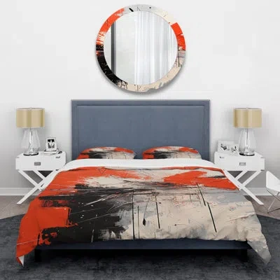Design Art Red And White Chaos Unleashed I - Abstract Collages Duvet Cover Set In White;red