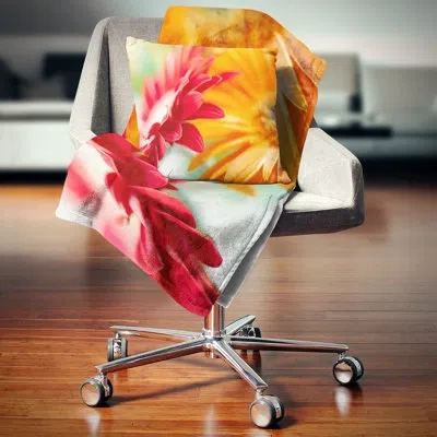Design Art Red And Yellow Daisy Flower - Floral Printed Pillow