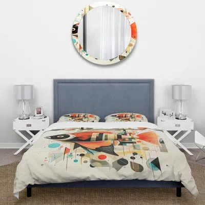 Design Art Red Art Deco Fish Collage - Beach People Duvet Cover Set In Green;orange