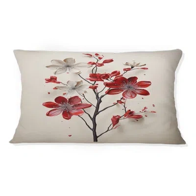 Design Art Red Beige Minimalism Essence Of Red Flower - Minimalism Printed Throw Pillow In Red;beige
