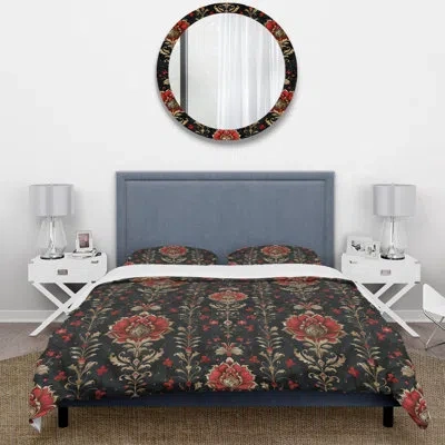 Design Art Red Black Damask Beauty - Damask Duvet Cover Set In Black;red