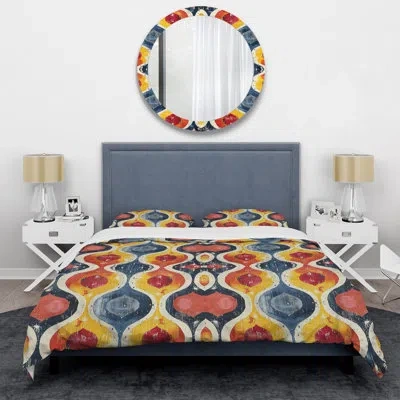 Design Art Red Black Geometric Retro Vii - Geometric Retro Duvet Cover Set In Black;red