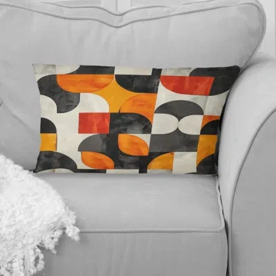 Design Art Red Black Midcentury Geometric Shapes Ii - Midcentury Colors Soft Line Lumbar Pillow In Black;red