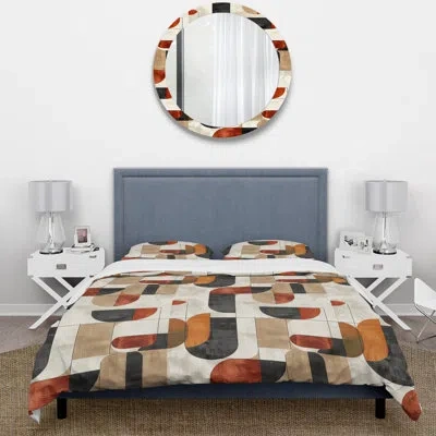 Design Art Red Black Midcentury Shapes - Midcentury Duvet Cover Set In Black;red