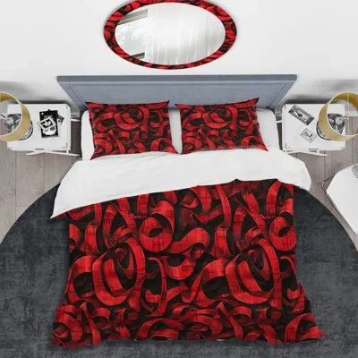 Design Art Red Black Modern Vintage Inspired Graffiti - Modern Duvet Cover Set In Black;red