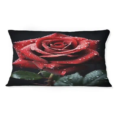 Design Art Red Black Rose Eternal Beauty I - Flower Printed Throw Pillow In Green;red