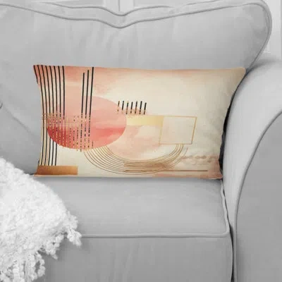 Design Art Red Blood Moon Abstract Vintage Watercolor Iii - Abstract Geometric Printed Throw Pillow In Pink;gold