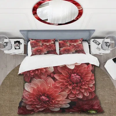 Design Art Red Blooming Chrysanthemums Beauty - Chrysanthemums Duvet Cover Set