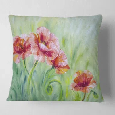 Design Art Red Blossoming Poppies Ii - Traditional Printed Pillow