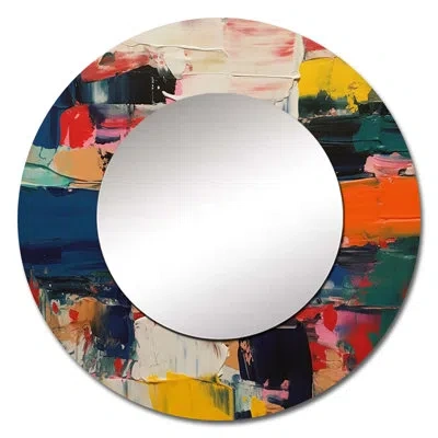 Design Art Red Blue Cubist Fusion - Cubism Unique Wall Mirror, Red Round Mirror, Printed Metal Art In Blue;red
