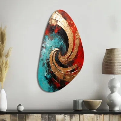Design Art Red Blue Majestic Motion Spiral Iii - Abstract Spirals Asymmetrical Metal Wall Art, Modern Unique Sh