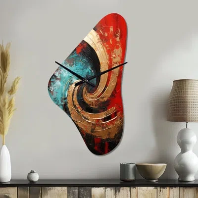 Design Art Red Blue Majestic Motion Spiral Iii - Abstract Spirals Unique Shape Metal Wall Clock, Modern Asymmet In Blue;red