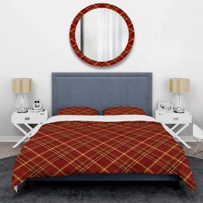 Design Art Red Checked Tartan - Abstract Duvet Cover Set - Microfiber Polyester